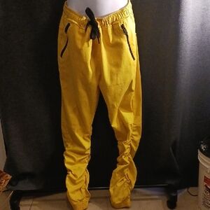 Women's Unique Yellow Track Pants with Black Zipper And Tie.